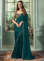 Georgette Green Party Wear Embroidery Work Saree